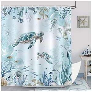 CSPARKV Sea Turtle Shower Curtain Ocean Blue Seaweed Bath Curtain Polyester Fabric Anti-Mold Waterproof Washable Bathroom Curtain 180 x 180 cm with 12 Hooks CSPARKV Sea Turtle Shower Curtain Ocean Blue Seaweed Bath Curtain Polyester Fabric Anti-Mold Waterproof Washable Bathroom Curtain 180 x 180 cm with 12 Hooks