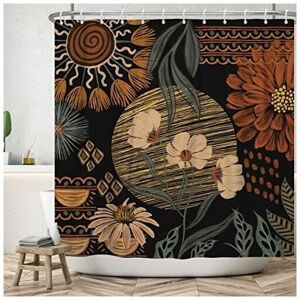 CSPARKV Shower Curtain 180x200 cm Boho Style, Retro Abstract Art Flower Leaves Black Small Shower Curtain Washable Textile Waterproof Shower Curtain for CSPARKV Shower Curtain 180x200 cm Boho Style, Retro Abstract Art Flower Leaves Black Small Shower Curtain Washable Textile Waterproof Shower Curtain for