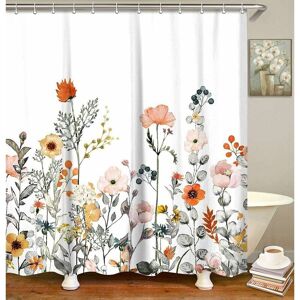 TINOR Fabric Shower Curtain with 12 Hooks Floral Pattern Modern Bathroom Accessory Machine Washable 180 x 200cm TINOR Fabric Shower Curtain with 12 Hooks Floral Pattern Modern Bathroom Accessory Machine Washable 180 x 200cm