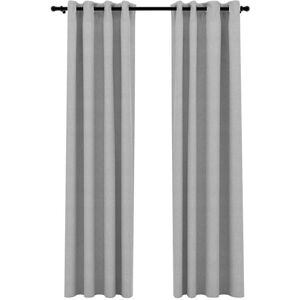 vidaXL Blackout Curtains Grommets Linen 2pcs Grey - Curtain vidaXL Blackout Curtains Grommets Linen 2pcs Grey - Curtain