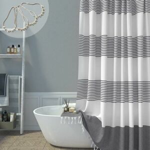 DEWDAT Long Fabric Shower Curtain, 78 Inch Long Farmhouse Gray & White Bohemia Stripe Cotton Fringe Shower Curtain, Machine Washable Tall Shower Curtain DEWDAT Long Fabric Shower Curtain, 78 Inch Long Farmhouse Gray & White Bohemia Stripe Cotton Fringe Shower Curtain, Machine Washable Tall Shower Curtain