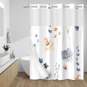 Groofoo - No Hook Shower Curtain with Snap in Liner - Watercolor Floral Shower Curtain - Fabric Waterproof Inner Liner, Plants Blue Beige Flowers Groofoo - No Hook Shower Curtain with Snap in Liner - Watercolor Floral Shower Curtain - Fabric Waterproof Inner Liner, Plants Blue Beige Flowers