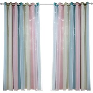 WOIYIC Panel Star Curtains, Blackout Curtains for Children's Girls' Bedroom/Dining Room, Rainbow Full of Colors, Double Layer Gradient Star Eyelet Window WOIYIC Panel Star Curtains, Blackout Curtains for Children's Girls' Bedroom/Dining Room, Rainbow Full of Colors, Double Layer Gradient Star Eyelet Window