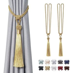 Héloise - Set of 2 Handmade Tassel Curtain Tiebacks with European Style Braided Rope Knot for Home and Office Decor (Gold) Héloise - Set of 2 Handmade Tassel Curtain Tiebacks with European Style Braided Rope Knot for Home and Office Decor (Gold)