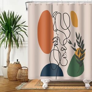 YMYNY Shower Curtain, 180 x 180 cm, Abstract Face, Mid-Century Modern, Minimalist, Terracotta, Mildew Resistant, Waterproof, Washable, Polyester Fabric YMYNY Shower Curtain, 180 x 180 cm, Abstract Face, Mid-Century Modern, Minimalist, Terracotta, Mildew Resistant, Waterproof, Washable, Polyester Fabric