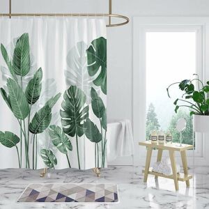GOTRAYS Shower Curtain 180 x 200 cm, Anti-Mold, Green Leaves Pattern, Plants, Water Repellent, Bath Curtain, Polyester, Washable with 12 Shower Curtain Rings GOTRAYS Shower Curtain 180 x 200 cm, Anti-Mold, Green Leaves Pattern, Plants, Water Repellent, Bath Curtain, Polyester, Washable with 12 Shower Curtain Rings