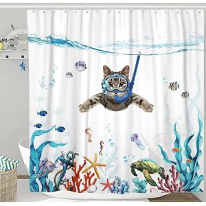 CSPARKV Shower Curtain 180 x 200 cm Diving Cat Ocean Printed Waterproof Bath Curtain Washable Anti Quick Dry Polyester Fabric Bathroom Accessory with 12 Hooks CSPARKV Shower Curtain 180 x 200 cm Diving Cat Ocean Printed Waterproof Bath Curtain Washable Anti Quick Dry Polyester Fabric Bathroom Accessory with 12 Hooks
