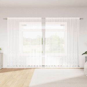 Lace Curtain with Curtains White 300x220cm Polyester vidaXL Lace Curtain with Curtains White 300x220cm Polyester vidaXL