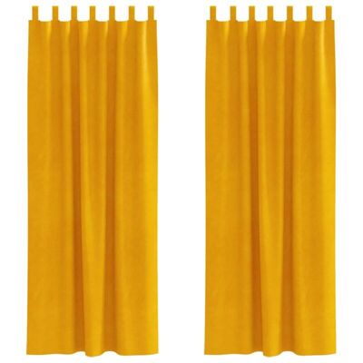 vidaXL - Curtains with ties 2 pcs Mustard Velvet - Curtain vidaXL - Curtains with ties 2 pcs Mustard Velvet - Curtain