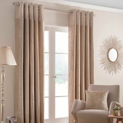 Homescapes Champagne Nova Velvet Style Eyelet Ready Made Curtains - Curtains Homescapes Champagne Nova Velvet Style Eyelet Ready Made Curtains - Curtains