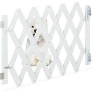 Safety Gate, Barrier, Extendable up to 108.5cm, 47.5-60 cm high, Bamboo, Stair & Door, Dog & Baby Guard, White - Relaxdays