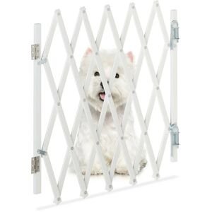 Safety Gate, Dog Barrier, Extendable up to 96 cm, 48.5-60 cm high, Bamboo & Iron, Stairs & Doors Guard, White - Relaxdays