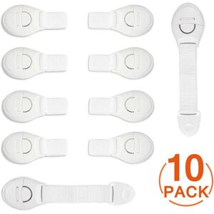 AOUGO [10 Pack] Child Safety Cupboard Doors, Soft Strip Safety Baby Drawer Safety Locks with Resistant Adhesive for Cabinets, Fridge, Toilet