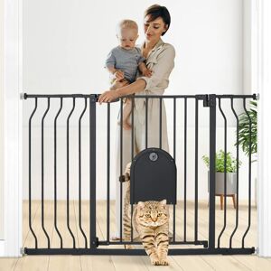 MAEREX 29.5-48.4 Baby Gate with Small Cat Door Pressure Mounted 30 Tall Dog Gate Black