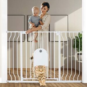 MAEREX 29.5-48.4 Baby Gate with Small Cat Door Pressure Mounted 30 Tall Dog Gate White