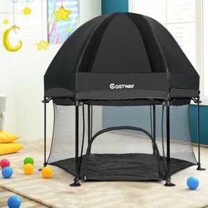 Costway - Portable Baby Playpen Hexagonal Folding Play Yard Toddler Activity Center Black