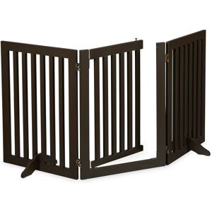 Large Safety Gate with Door, Pets and Children, Retractable, with Feet, Free-Standing Barrier, 70x154cm, Brown - Relaxdays