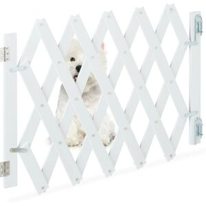 Safety Gate, Barrier, Extendable up to 108.5cm, 47.5-60 cm high, Bamboo, Stair & Door, Dog & Baby Guard, White - Relaxdays