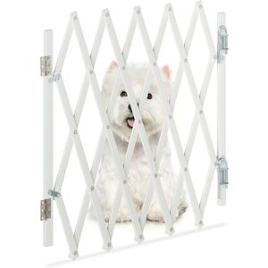 Safety Gate, Dog Barrier, Extendable up to 96 cm, 48.5-60 cm high, Bamboo & Iron, Stairs & Doors Guard, White - Relaxdays