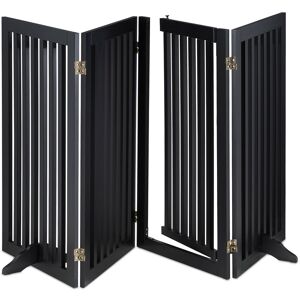 Large Safety Gate with Door, for Pets and Kids, Retractable, Stable Free-Standing Barrier, 92 x 207 cm, Black - Relaxdays