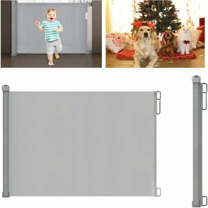 DAY PLUS Retractable Safety Gate Dog Puppy Pet Baby Kids Portable Barrier Folding Protector Home Doorway Room Divider Stair Gate Easy to Install & Lockable