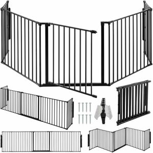 TECTAKE Safety gate with 5 elements - fireplace baby gate - stair gate, baby safety gate, child gate - black