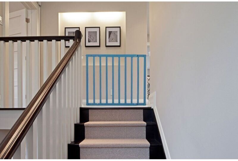 Safetots - Top of The Stairs Screw Fitted Stair Gate, Azure Blue Wooden, 63.5cm - 105.5cm, Wood Baby Gate, Safety Gate