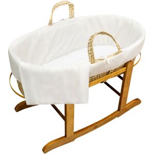 Kinder Valley - First Baby Bed Bundle Hand-woven Cream Palm Moses Basket with Deluxe Natural Rocking Stand, Flat Fitted Sheet and Cream Cotton