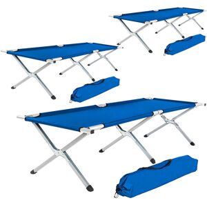 Tectake - 3 camping beds made of aluminium - folding camp bed, single camp bed, camping cot - blue - blue