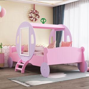 ABRIHOME 3FT Princess Carriage Kids Toddler Bed , Single Car Bed, Pink, 90190cm