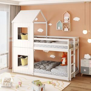 ABRIHOME 3FT Treehouse Bunk bed 90190cm, Cabin Bed Frame, Mid-Sleeper with Treehouse Canopy & Ladder (white)