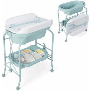 COSTWAY Baby Changing Table with Bathtub Folding Infant Diaper Changing Nursery Station