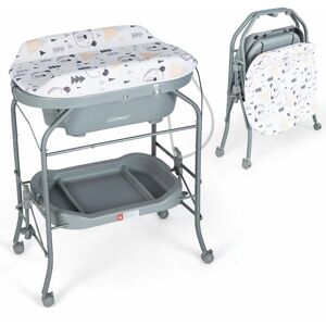 COSTWAY Baby Changing Table with Bathtub Folding Infant Diaper Changing Nursery Station