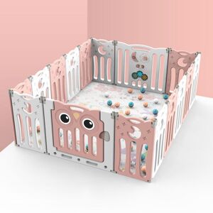 Livingandhome - Kids Child Playpen Foldable Safety Gate Fence with Lock, Pink 16 Panels