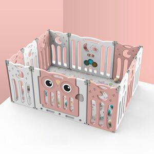 Livingandhome - Kids Child Playpen Foldable Safety Gate Fence with Lock, Pink 12 Panels