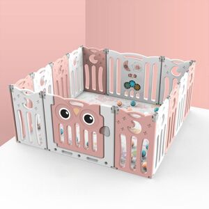 Livingandhome - Kids Child Playpen Foldable Safety Gate Fence with Lock, Pink 14 Panels