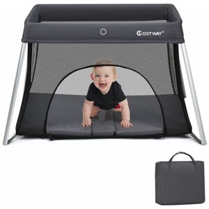 COSTWAY Baby Travel Cot 2 in 1 Portable Playpen Crib w/Washable Mattress Zipper Door