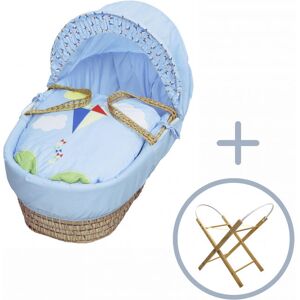 Kinder Valley - Blue Kite Palm Moses Basket with Folding Stand Natural, Quilt, Padded Liner, Body Surround & Adjustable Hood