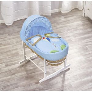 Kinder Valley - Blue Kite Palm Moses Basket with Rocking Stand White, Quilt, Padded Liner, Body Surround & Adjustable Hood