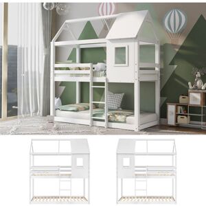 ABRIHOME Bunk Bed, Children Cabin Bed, Single Bed for Kids, Twin Sleeper, Solid Pine Wood,3FT-White