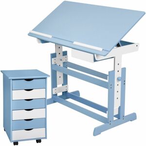 Tectake - Height-adjustable desk + filing cabinet - childrens desk, kids desk, girls desk - blue - blue