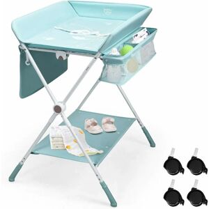 Costway - 4-in-1 Baby Changing Table, Adjustable Infant Care Station with Wheels and Storage, Folding Newborn Bath and Massage Tables Diaper