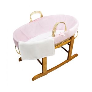 Kinder Valley - First Baby Bed Bundle Hand-woven Pink Palm Moses Basket with Deluxe Natural Rocking Stand, Flat Fitted Sheet and White Cotton
