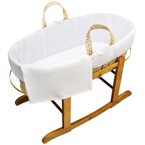 Kinder Valley - First Baby Bed Bundle Hand-woven White Palm Moses Basket with Deluxe Natural Rocking Stand, Flat Fitted Sheet and White Cotton