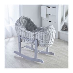 Kinder Valley - Grey Dimple White Pod Moses Basket with Rocking Stand Deluxe Grey, Fleece Lined Coverlet & Full Body Surround - Grey