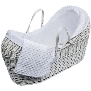 Kinder Valley - White Dimple White Pod Moses Basket with Rocking Stand Deluxe Grey, Fleece Lined Coverlet & Full Body Surround - White