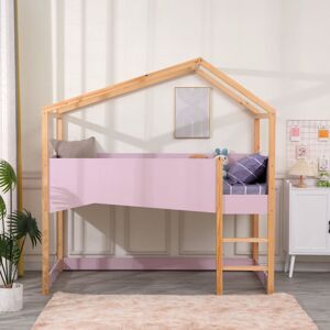 FURNITURE HMD Pink Solid Pine Wood and MDF Fence,Children Bed Frame High Sleeper Bed Children Single Bed Toddler Bunk,Cabin