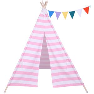 FAMIHOLLD Indian Tent Children Teepee Tent Baby Indoor Dollhouse with Small Coloured Flags roller shade and pocket Pink and White Stripes