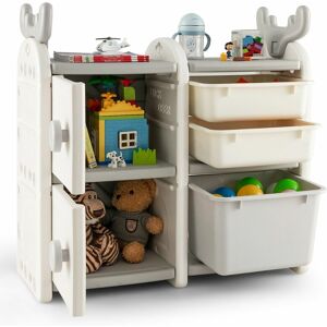 COSTWAY Kids Toy Storage Organizer Toy Chest Toddler Enclosed Cabinets Pull-out Bins