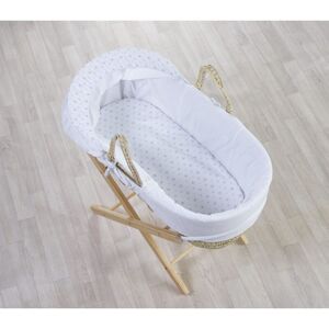 Kinder Valley - Little Star Grey Palm Moses Basket with Folding Stand Natural, Quilt, Padded Liner, Body Surround & Adjustable Hood - White